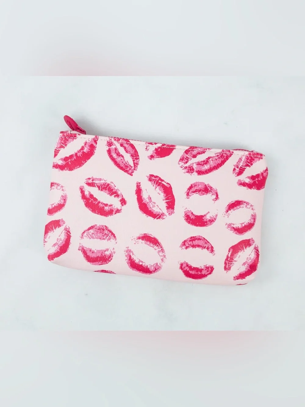 Ipsy Pink Lips Print Leather Makeup Bag Cosmetic Pouch Kiss Print Beauty Case